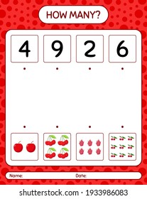 How many counting game with cherry worksheet for preschool kids, kids activity sheet, printable worksheet