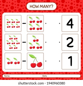 How many counting game with cherry worksheet for preschool kids, kids activity sheet, printable worksheet