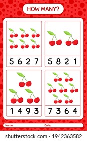 How many counting game with cherry worksheet for preschool kids, kids activity sheet, printable worksheet