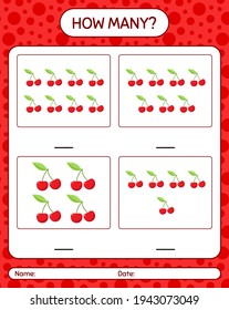 How many counting game with cherry worksheet for preschool kids, kids activity sheet, printable worksheet