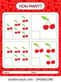 How many counting game with cherry worksheet for preschool kids, kids activity sheet, printable worksheet