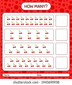 How many counting game with cherry worksheet for preschool kids, kids activity sheet, printable worksheet