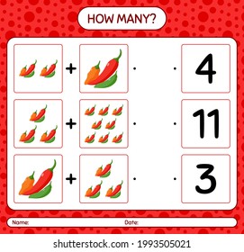 How many counting game with chili pepper. worksheet for preschool kids, kids activity sheet, printable worksheet