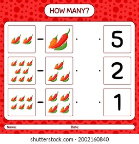 How many counting game with chili pepper. worksheet for preschool kids, kids activity sheet, printable worksheet