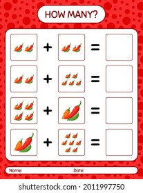 How many counting game with chili pepper. worksheet for preschool kids, kids activity sheet, printable worksheet