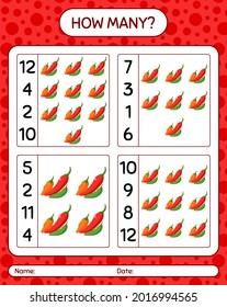 How many counting game with chili pepper. worksheet for preschool kids, kids activity sheet, printable worksheet