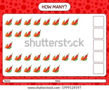 How many counting game with chili pepper. worksheet for preschool kids, kids activity sheet, printable worksheet