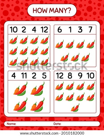 How many counting game with chili pepper. worksheet for preschool kids, kids activity sheet, printable worksheet