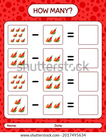 How many counting game with chili pepper. worksheet for preschool kids, kids activity sheet, printable worksheet