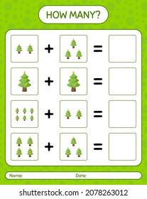 How many counting game with christmas tree. worksheet for preschool kids, kids activity sheet