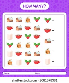 How many counting game with christmas icon. worksheet for preschool kids, kids activity sheet