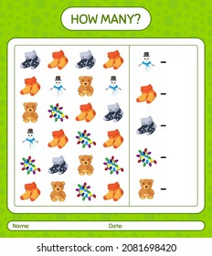 How many counting game with christmas icon. worksheet for preschool kids, kids activity sheet