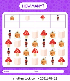 How many counting game with christmas icon. worksheet for preschool kids, kids activity sheet