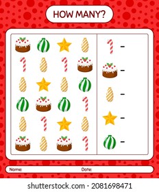 How many counting game with christmas icon. worksheet for preschool kids, kids activity sheet