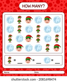 How many counting game with christmas icon. worksheet for preschool kids, kids activity sheet