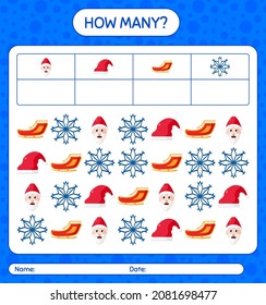 How many counting game with christmas icon. worksheet for preschool kids, kids activity sheet