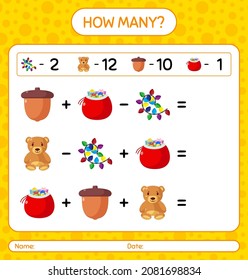 How many counting game with christmas icon. worksheet for preschool kids, kids activity sheet