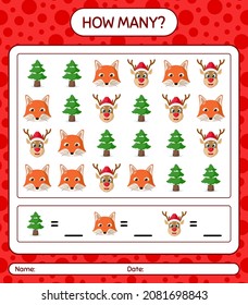 How many counting game with christmas icon. worksheet for preschool kids, kids activity sheet