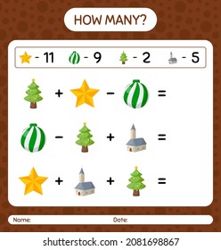How many counting game with christmas icon. worksheet for preschool kids, kids activity sheet
