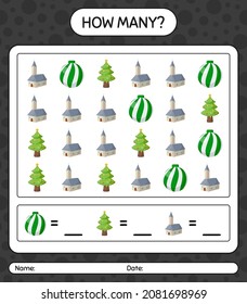 How many counting game with christmas icon. worksheet for preschool kids, kids activity sheet