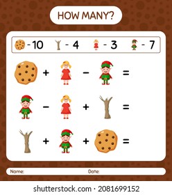 How many counting game with christmas icon. worksheet for preschool kids, kids activity sheet
