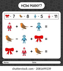 How many counting game with christmas icon. worksheet for preschool kids, kids activity sheet