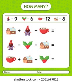 How many counting game with christmas icon. worksheet for preschool kids, kids activity sheet