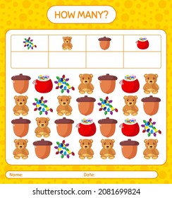 How many counting game with christmas icon. worksheet for preschool kids, kids activity sheet