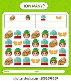 How many counting game with christmas icon. worksheet for preschool kids, kids activity sheet