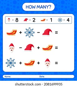 How many counting game with christmas icon. worksheet for preschool kids, kids activity sheet