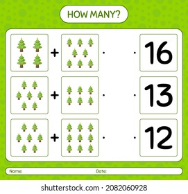 How many counting game with christmas tree. worksheet for preschool kids, kids activity sheet