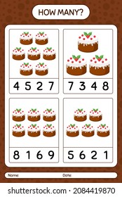 How Many Counting Game With Christmas Cake. Worksheet For Preschool Kids, Kids Activity Sheet