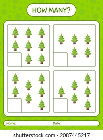 How many counting game with christmas tree. worksheet for preschool kids, kids activity sheet