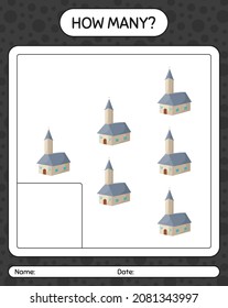 How many counting game with church. worksheet for preschool kids, kids activity sheet