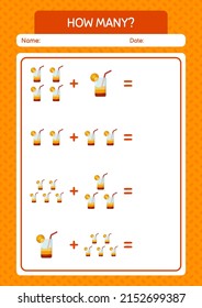 How many counting game with cocktail. worksheet for preschool kids, kids activity sheet