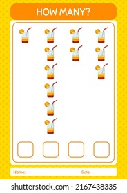 How many counting game with cocktail. worksheet for preschool kids, kids activity sheet