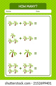 How many counting game with coconut tree. worksheet for preschool kids, kids activity sheet