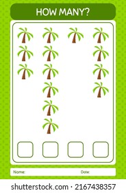 How many counting game with coconut tree. worksheet for preschool kids, kids activity sheet