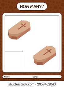 Wie viele zählen Spiel mit Sarg. Arbeitsblatt für Vorschulkinder, Kinderaktivität