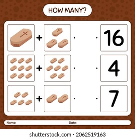 How many counting game with coffin. worksheet for preschool kids, kids activity sheet