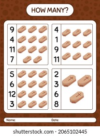 How many counting game with coffin. worksheet for preschool kids, kids activity sheet