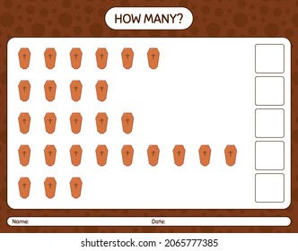 How many counting game with coffin. worksheet for preschool kids, kids activity sheet