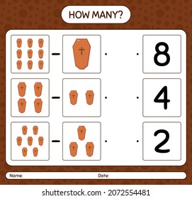 How many counting game with coffin. worksheet for preschool kids, kids activity sheet