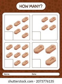 How many counting game with coffin. worksheet for preschool kids, kids activity sheet