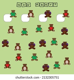 How Many Counting Game With  Colorful Bears. Preschool Worksheet, Kids Activity Sheet, Printable Worksheet
