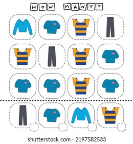 How Many Counting Game With Colorful Clothes. Worksheet For Preschool Kids, Kids Activity Sheet, Printable Worksheet
