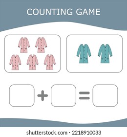 How many counting game with colorful coats. Worksheet for preschool kids, kids activity sheet, printable worksheet