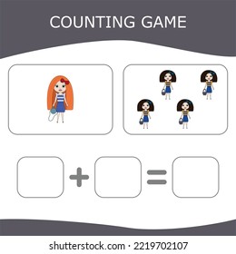 How many counting game with  colorful dolls. Worksheet for preschool kids, kids activity sheet, printable worksheet