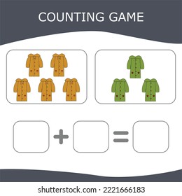 How many counting game with colorful raincoats. Worksheet for preschool kids, kids activity sheet, printable worksheet