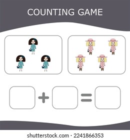 How many counting game with  colorful dolls. Worksheet for preschool kids, kids activity sheet, printable worksheet